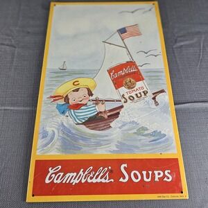 SAILBOAT, CAMPBELL'S KIDS / SOUP TIN SIGN, 1993, #9 of 20, 9.25" x 15.5" Vtg